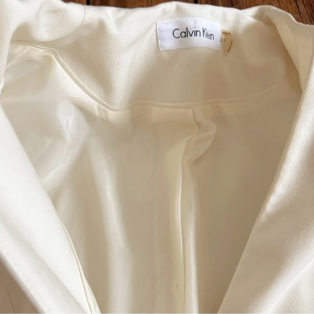 Calvin Klein Cream Blazer 10 Belted Career Office Chic Business Quiet Luxury - Picture 8 of 10